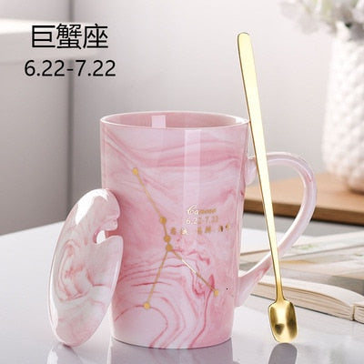 Natural Marble 12 Constellation Ceramic Pink Zodiac Mug With Lid Coffee Mugs Creative Personality Cup 380ml Cups And Mugs Xicara