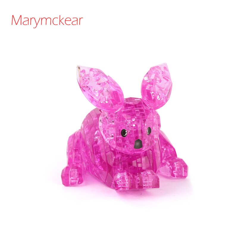 Cute 3D Crystal Puzzle Rabit Pink&Transparent Model Rabits Toy 3D Jigsaw Puzzles Educational Toys for Kids Birthday Gifts