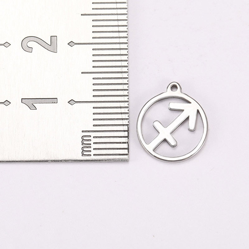 Teamer 12pcs Zodiac Floating Charms Stainless Steel Gemini Aries Libra Taurus Twelve Constellation Pendant  for Jewelry Making