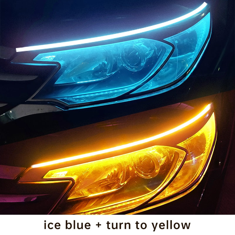 2Pcs Car LED Light Strip DRL Daytime Running Lights Flexible Auto Headlight Surface Decorative Lamp Flowing Turn Signal Styling