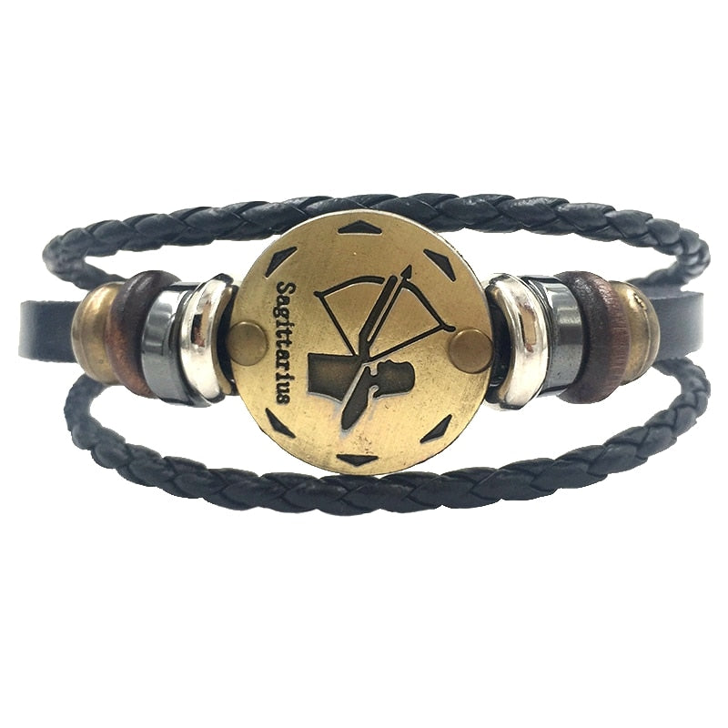 12 Constellations Bracelet 2018 New Fashion Jewelry Leather Bracelet Men Casual Personality Zodiac Signs Punk Men Bracelet C002