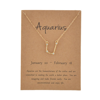 Female Elegant Star Zodiac Sign 12 Constellation Necklaces Pendant Gold Color Chain Choker Necklaces for Women Jewelry Cardboard