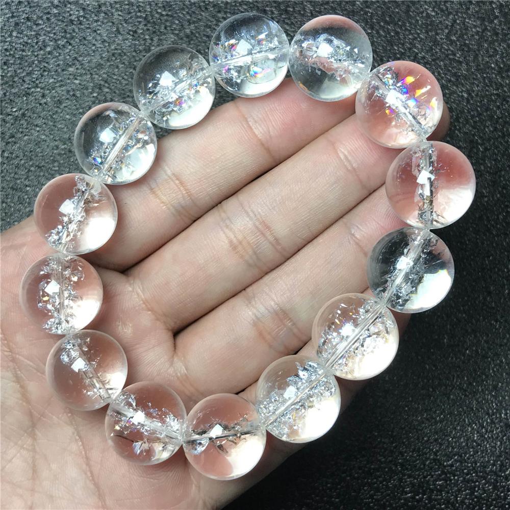 16mm Natural Himalaya Rock Crystal Gemstone Bracelet For Women Lady Men Snow Clear Round Beads Rare Lovely Genuine Jewelry AAAAA