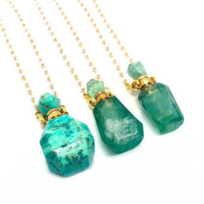 Natural Stone Green Fluorite Perfume Bottle Fashion Necklace Turquoise Two-hole Pendant Aromatherapy Bottle Essential Oil Bottle