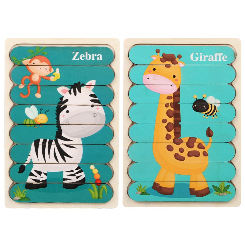 Double Sides Wooden Puzzle Kids Toys For Children Montessori Learning Puzzle Animal Fruits Jigsaw Early Edcuational Toys Gift