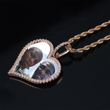 TOPGRILLZ Custom Made Photo Heart Medallions Necklace &amp; Pendant With 4mm Tennis Chain AAA Cubic Zircon Men's Hip Hop Jewelry