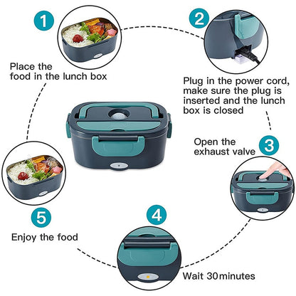 Dual Use 220V 110V 24V 12V Electric Heated Lunch Box Stainless Steel School Car Picnic Food Heating Heater Food Warmer Container