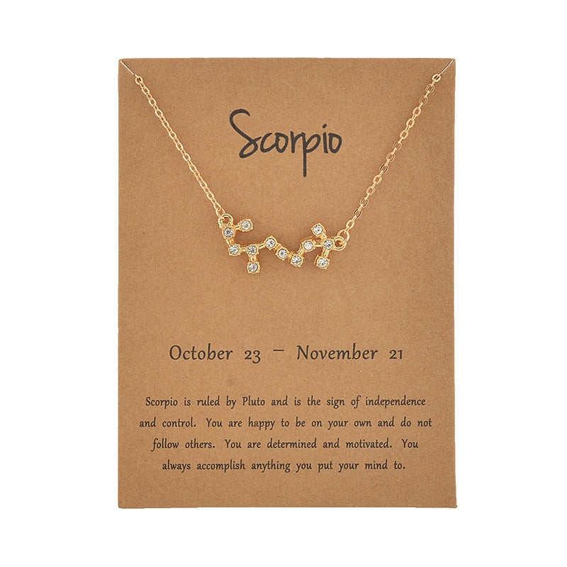 Female Elegant Star Zodiac Sign 12 Constellation Necklaces Pendant Gold Color Chain Choker Necklaces for Women Jewelry Cardboard