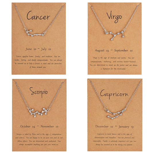 Classic Silver Color Star Zodiac Necklace Women Constellation Pendant Choker Rhinestone Jewelry Fashion Style Best Friend Gift