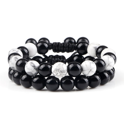 2pcs Men Shiny Black Natural Stone Beaded Bracelets Multicolor Tiger Eye Stone Obsidian Onyx Beads Bracelets Women Yoga Jewelry