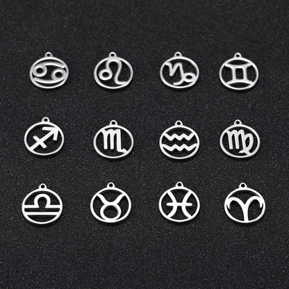 Teamer 12pcs Zodiac Floating Charms Stainless Steel Gemini Aries Libra Taurus Twelve Constellation Pendant for Jewelry Making