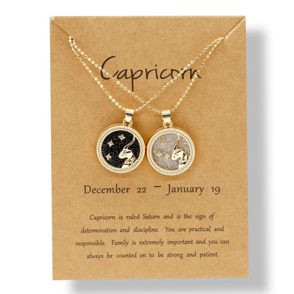 Fashion 12 Constellation Necklace For Women 2 PCS/Set Zodiac Sign Coin Chain Pendant Choker Birthday Couple Jewelry Charm Gifts