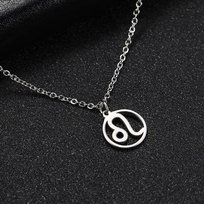 Skyrim Zodiac Libra Leo Pendant Necklace Women Sagittarius Taurus Cancer Virgo Stainless Steel 12 Constellation Necklaces Gift