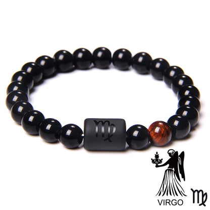 12 Constellation Bracelets For Women Men Couple Bracelet 8MM Black Onyx Beads Opal Red Agates Tiger Eye Stone Bangle Best Friend