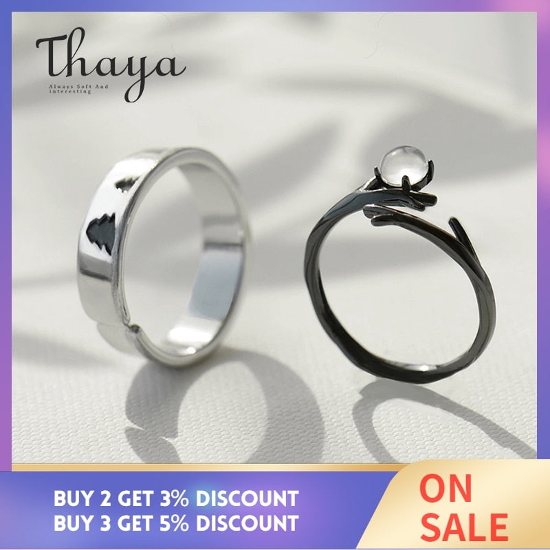 Thaya Original Moonlight Forest Design Finger Ring Moonstone Gemstone s925 Silver Black Branch Ring for Women Elegant Jewelry