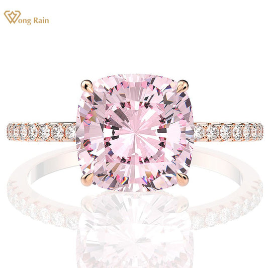 Wong Rain 100% 925 Sterling Silver Created Moissanite Sapphire Gemstone Wedding Engagement Rose Gold Ring Fine Jewelry Wholesale