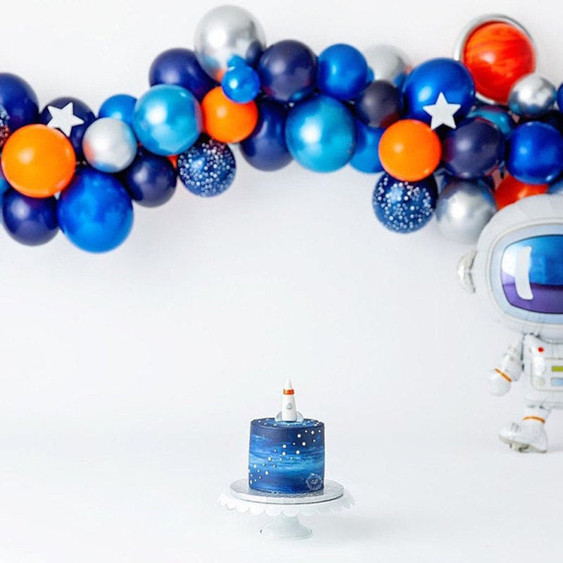 Outer Space Astronaut  Galaxy Themed Balloon Garland Kit Chrome Silver Astronaut Roket Balloon Arch Themed Boys&#39; Birthday Party