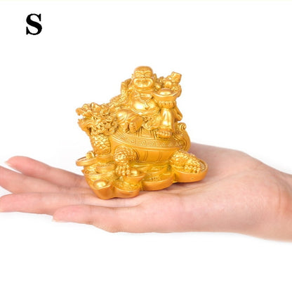 Resin God of Wealth Laughing Buddha Statue，Modern art sculpture，Chinese Home Feng Shui Dragon Turtle Decoration Figurines statue