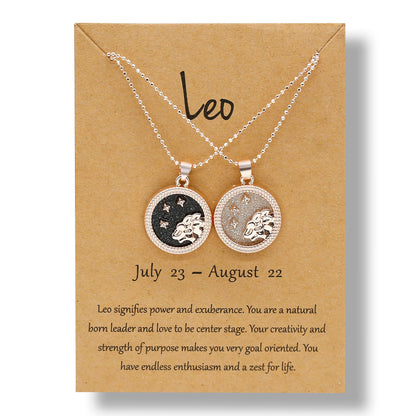 Fashion 12 Constellation Necklace For Women 2 PCS/Set Zodiac Sign Coin Chain Pendant Choker Birthday Couple Jewelry Charm Gifts