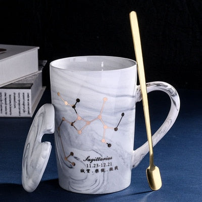 Natural Marble 12 Constellation Ceramic Pink Zodiac Mug With Lid Coffee Mugs Creative Personality Cup 380ml Cups And Mugs Xicara