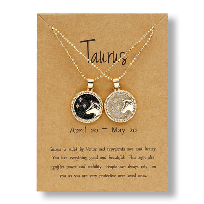 Fashion 12 Constellation Necklace For Women 2 PCS/Set Zodiac Sign Coin Chain Pendant Choker Birthday Couple Jewelry Charm Gifts