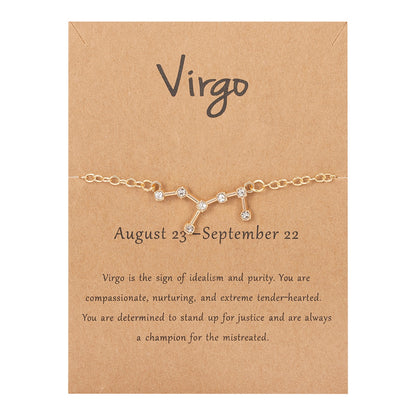 Cardboard Star Zodiac Sign 12 Constellation Bracelet Crystal Charm Gold Color Chain Bracelet for Women Birthday Jewelry Gifts