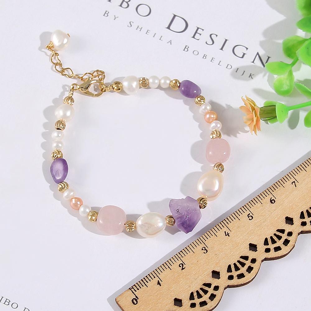 Coeufuedy Freshwater Pearl Bracelet for Women Natural Amethyst  Bracelet Party White Pearl Stone Beads Bracelets Fine Jewelry