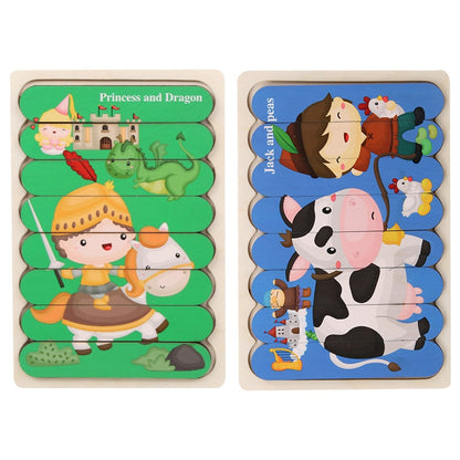 Double Sides Wooden Puzzle Kids Toys For Children Montessori Learning Puzzle Animal Fruits Jigsaw Early Edcuational Toys Gift