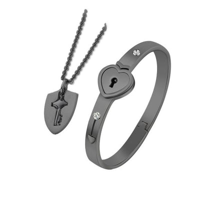 A Couple Lovers Jewelry Love Heart Lock Bracelet Stainless Steel Bracelets Bangles Key Pendant Necklace Jewelry