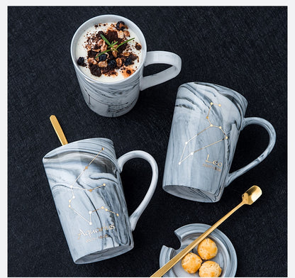 Natural Marble 12 Constellation Ceramic Zodiac Mug with lid Coffee Mugs Creative Personality Cup 400ml Lead-free