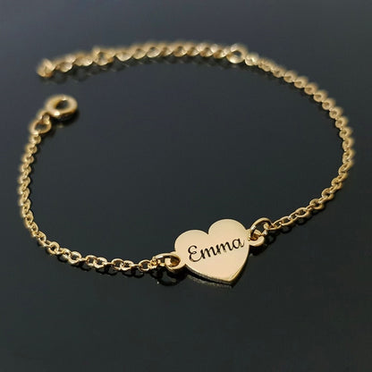 Personalized Family Members Name Bracelet Anniversary Jewelry Stainless Steel Cute Heart Engraving Nameplate Charm Bracelet