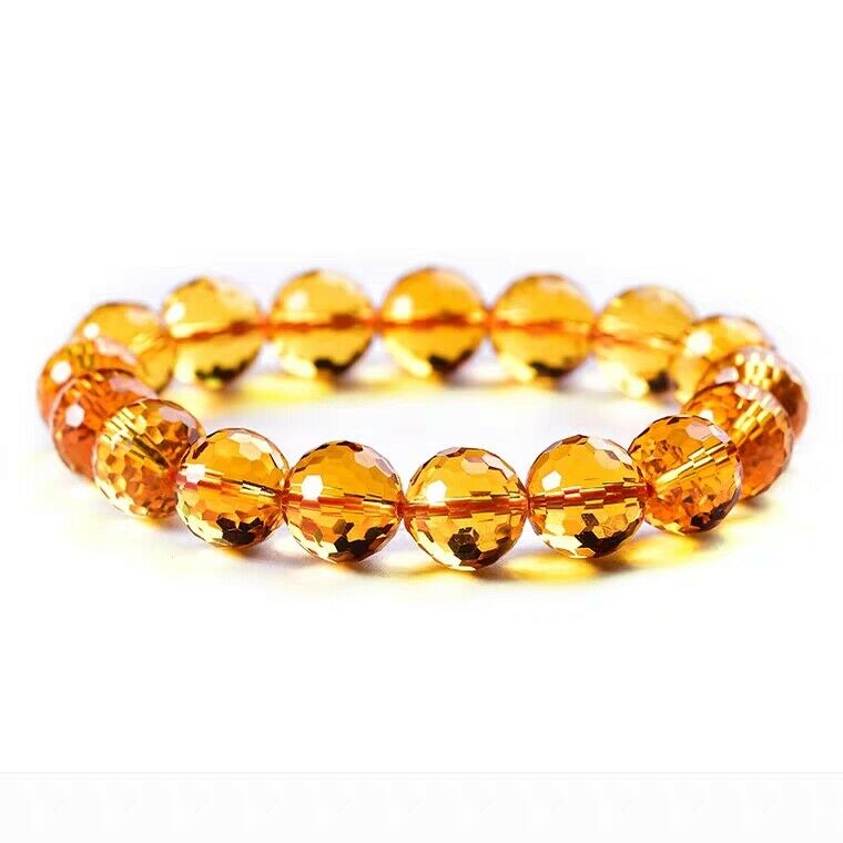 Natural Yellow Citrine Quartz Clear Faceted Cut Beads Bracelet 8mm 10mm 12mm 14mm Stretch Gemstone AAAAA