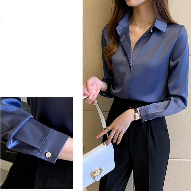 Silk Women&#39;s Shirt Long Sleeve Fashion Woman Blouses 2022 Satin Top Female Shirts and Blouse Basic Ladies Tops OL Women Clothing