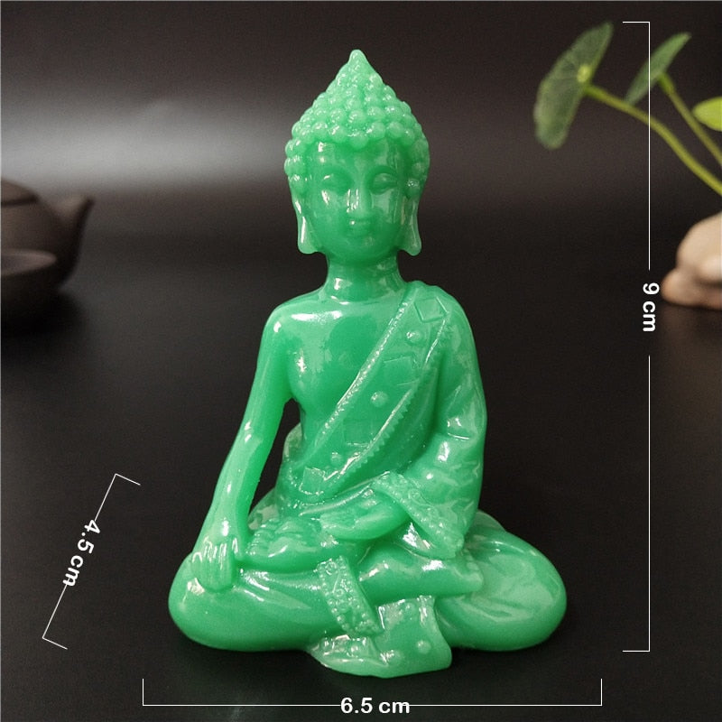 Glowing Meditation Buddha Statue Man-made Jade Stone Ornament Thai Buddha Sculpture Figurines Luminous Home Garden Decoration