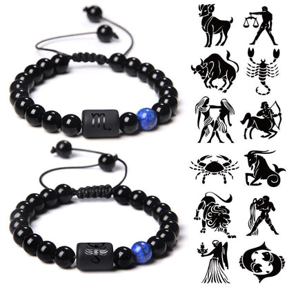 12 Zodiac Signs Constellation Couples Bracelet Natural Stone Beads Braided Bracelet  for Women Men Friend Birthday Jewelry Gift