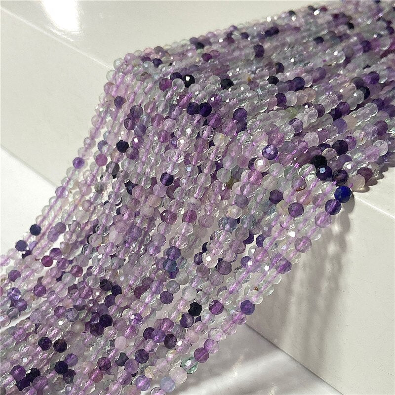 15.5" 3 MM Natural Purple Fluorite Beads Micro-faceted Small Stone Beads DIY Making Women Drop Earrings Jewelry Decora Necklace