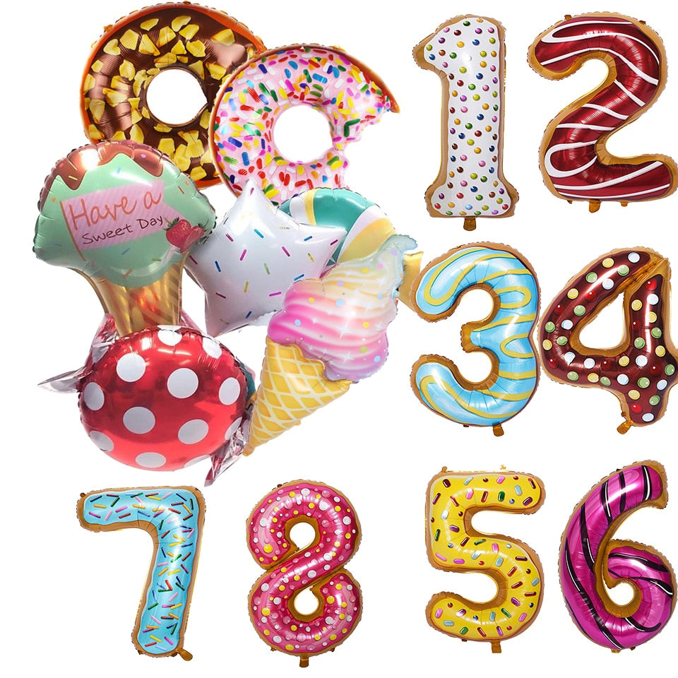 1set Ice Cream Donut Lip Popcorn Candy Foil Balloons Baby Shower Happy Birthday Party Decoration Balloon Boy Girl Kid Cute Toys