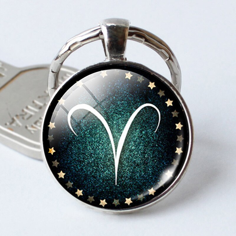 12 Constellation Jewelry Key Chains Zodiac Signs Keychain Key Rings Bag Car Round portachiavi sleutelhanger Pendant Man Woman