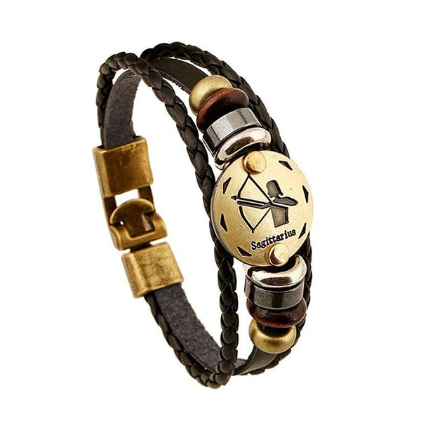 12 Constellations Bracelet 2018 New Fashion Jewelry Leather Bracelet Men Casual Personality Zodiac Signs Punk Men Bracelet C002