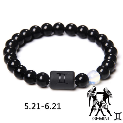 12 Zodiac Signs Couples Bracelet Natural Stone Beaded Charm Bracelet Best Friend Leo Virgo Libra Stretch Bracelet for Men Women