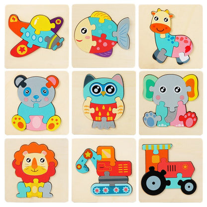 New Cartoon 3D Puzzle Wooden Toys for Kids Gift Animal Traffic Preschool Montessori Educational Toys for Children Boys Girls