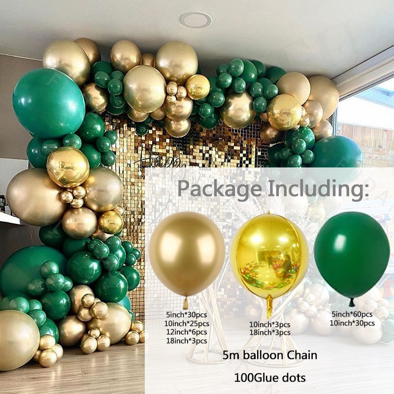 1set Forest Green Garland Arch Kit Gold Balloons 4D Chrome Metallic Foil Balls Party Decor Wedding Birthday Baby Shower Globos