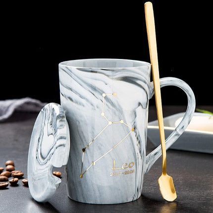 Natural Marble 12 Constellation Ceramic Zodiac Mug with lid Coffee Mugs Creative Personality Cup 400ml Lead-free