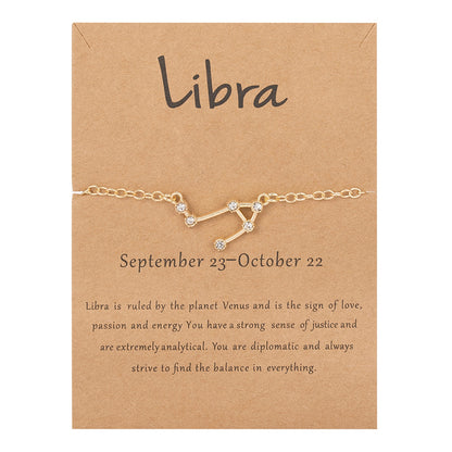 12 Constellation Bracelet Crystal Charm Chain Bracelets for Women Zodiac Sign Libra Aries Wish Card Birthday Jewelry Gift