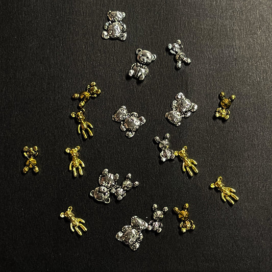 Nail Charm #55 - Gold & Silver Teddy Bear Set