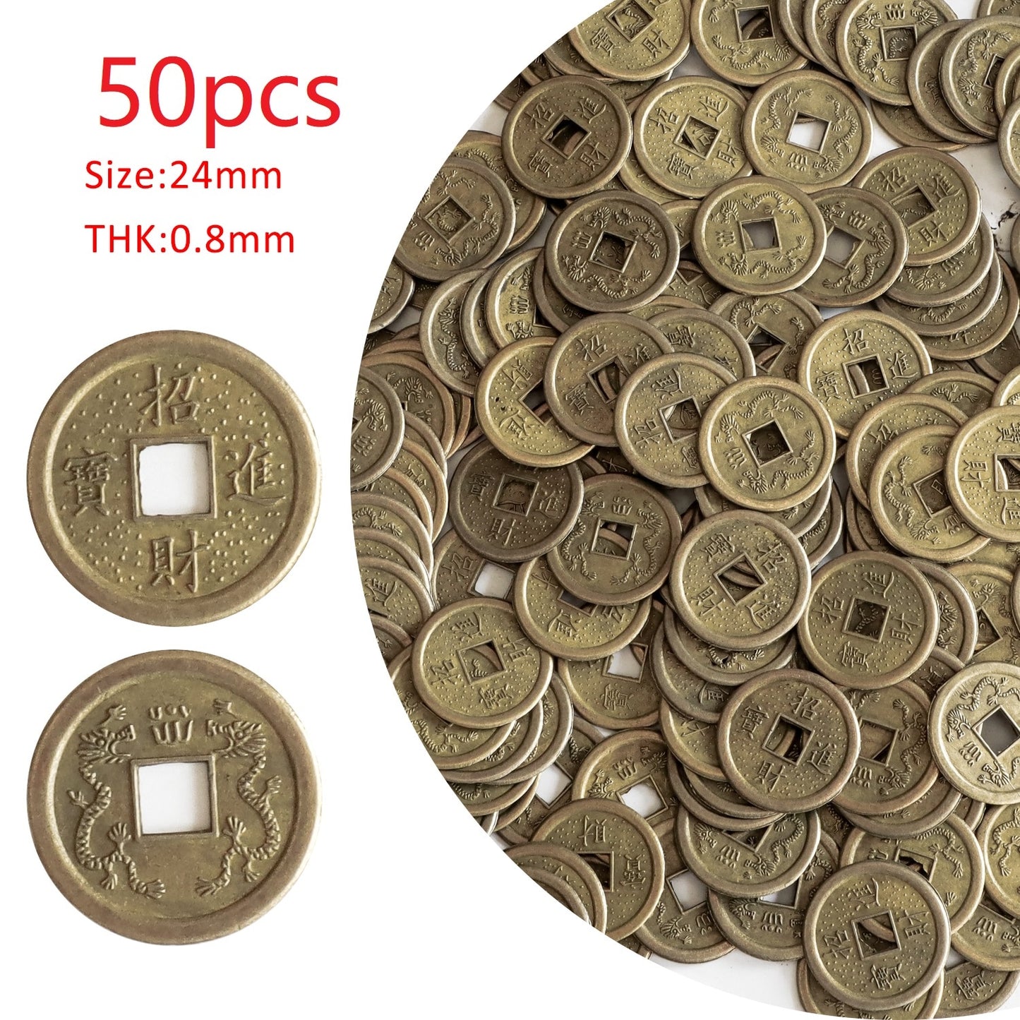 10/50/100Pcs Chinese Feng Shui Lucky Coins Antique Fortune Money Dragon Coin for Wealth and Success Best Wishes Gifts for Kids