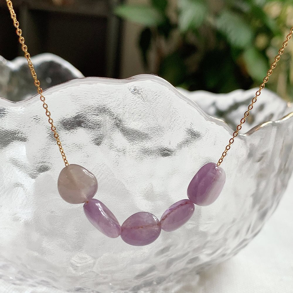 Minimalist Natural Crystal Stone Necklace Irregular Mineral Quartz Citrines Fluorite Purple Crystal Charm Tiny Chain Choker