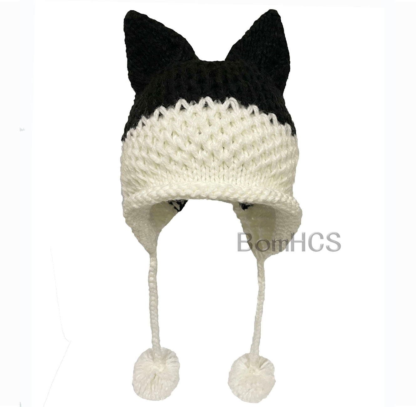 BomHCS Cute Fox Ears Beanie Winter Warm 100% Handmade Knit Hat