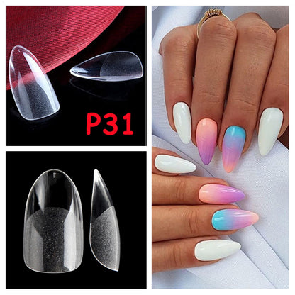 504PCS False Nails Acrylic Nail Tips Soft Gel Nail Tips Clear Nail Art Matte Underneath Fake Tips Coffin Stiletto Press On Nails