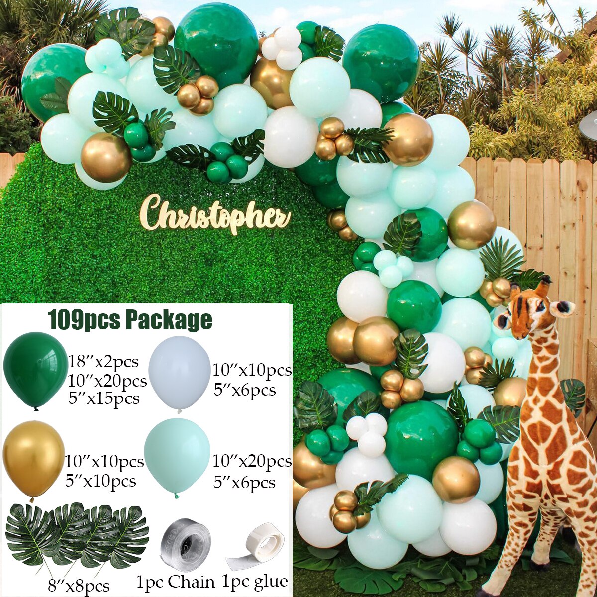 Animal Printed Balloon Arch Kit Jungle Safari Green Latex Balloons Wild One Birthday Wedding Baby Shower Party Decor Supplies